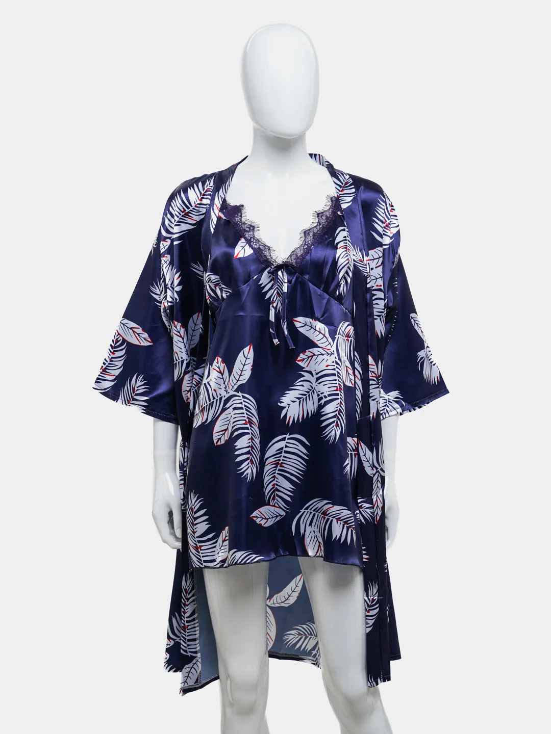 Sajiero Hawaiian Print Silk 2pcs Nightgown set