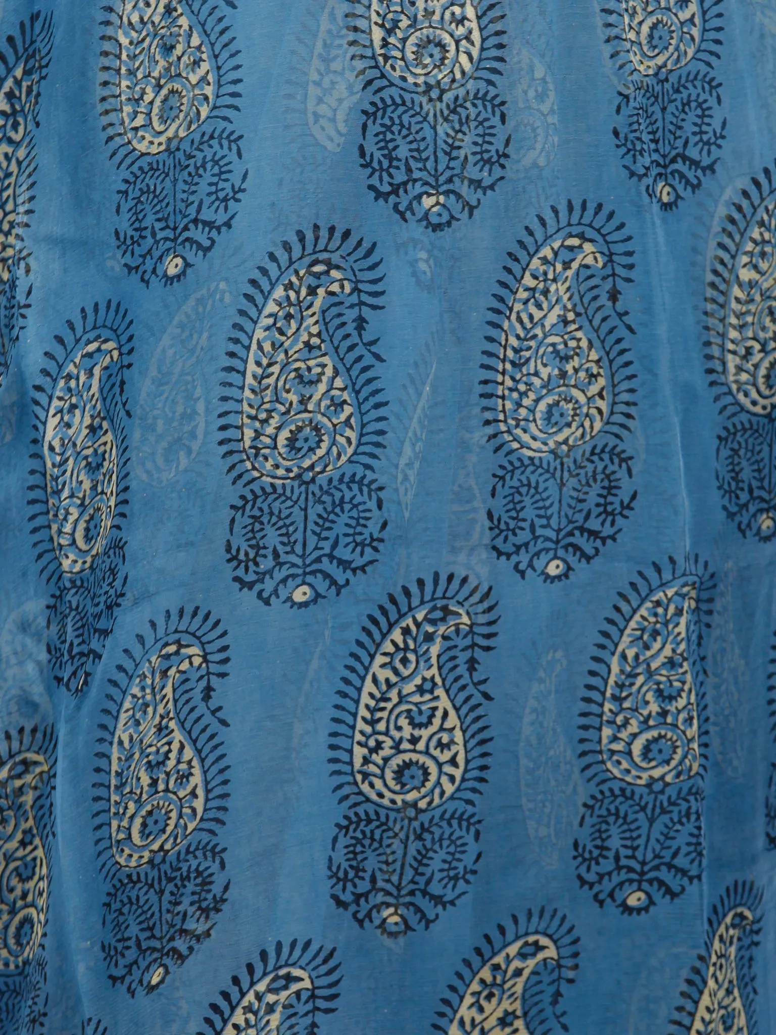 Sky Blue Yellow Hand Block Printed Chiffon Saree with Zari Border - S031703271