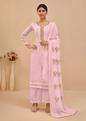 Supreme Pink Sequins & Khatli Work Festive Palazzo Suit