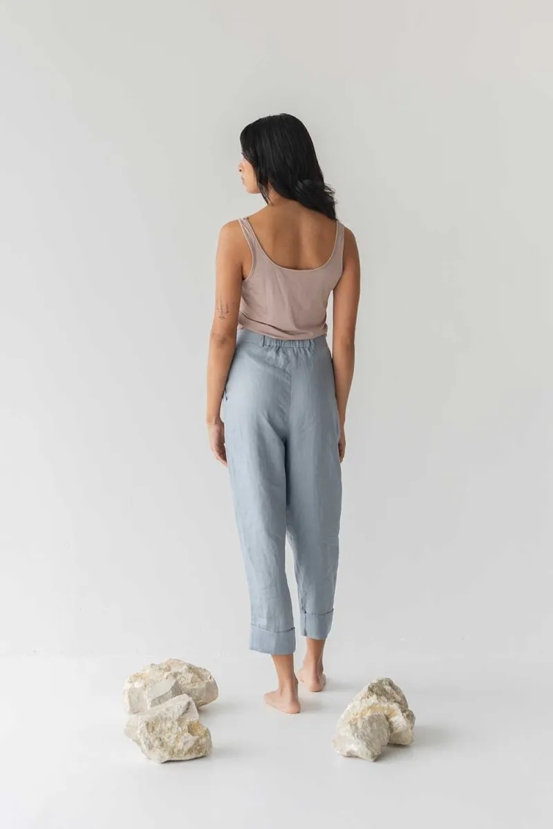 Tailored Cuffed Pants in Dusty Blue