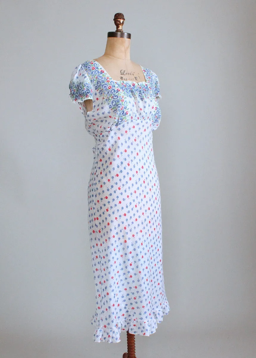 Vintage 1930s Floral Cotton Nightgown