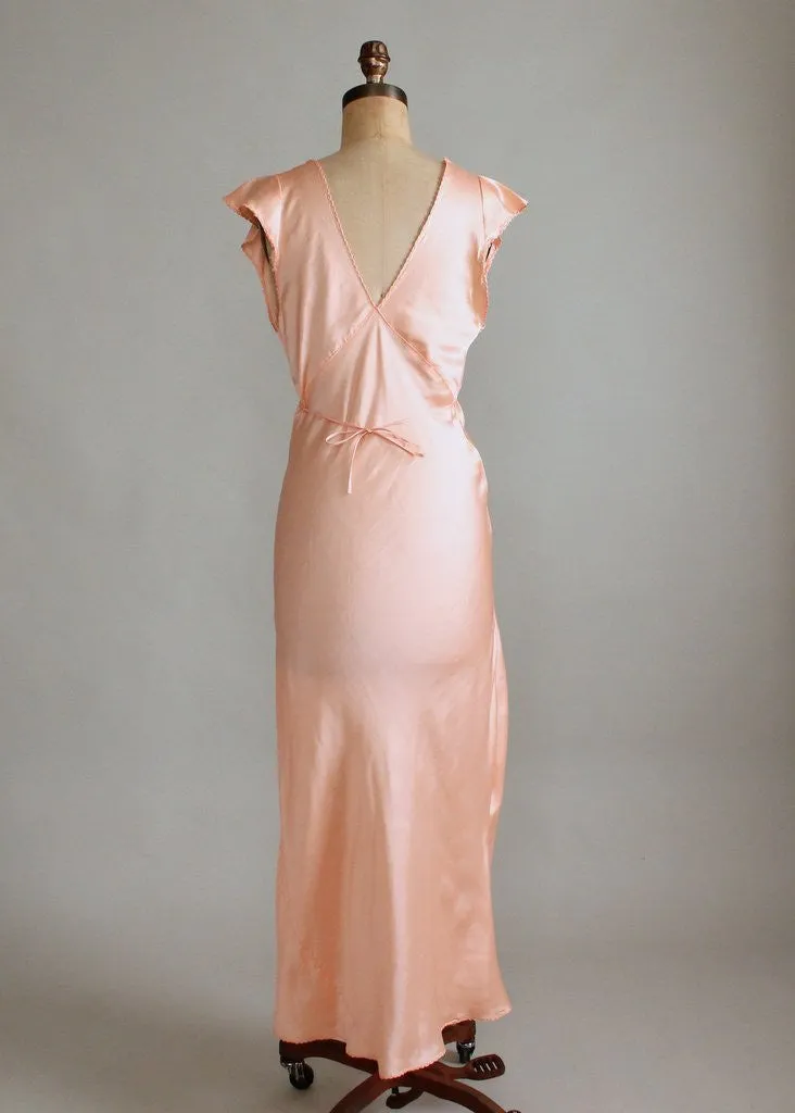 Vintage 1940s Peach Rayon and Lace Nightgown