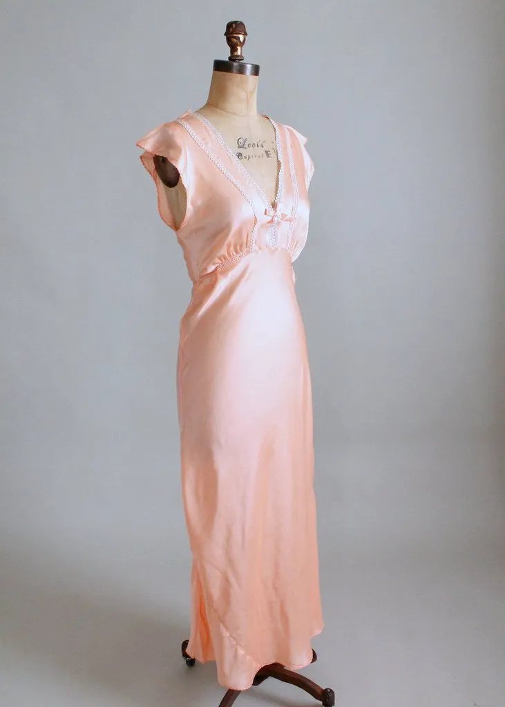 Vintage 1940s Peach Rayon and Lace Nightgown