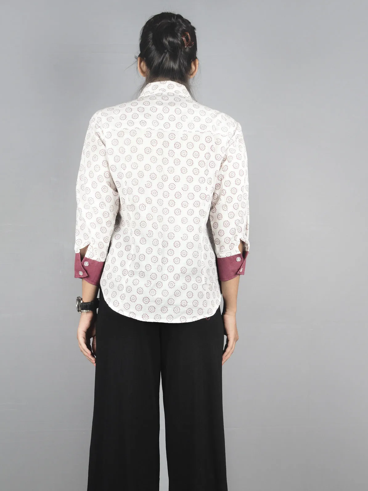 White Pink Hand Block Printed Shirt- S3517028