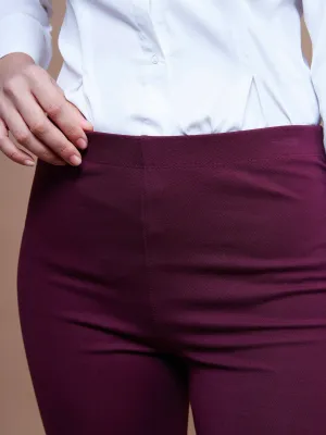 Women Burgundy Bell Bottom 4-Way Stretch Pants