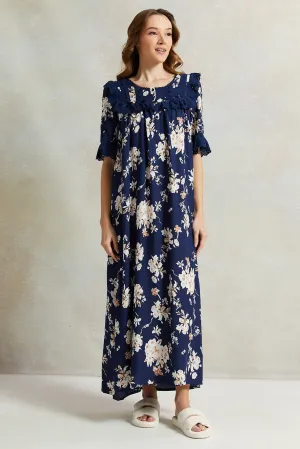 Women Navy Frill Nightgown