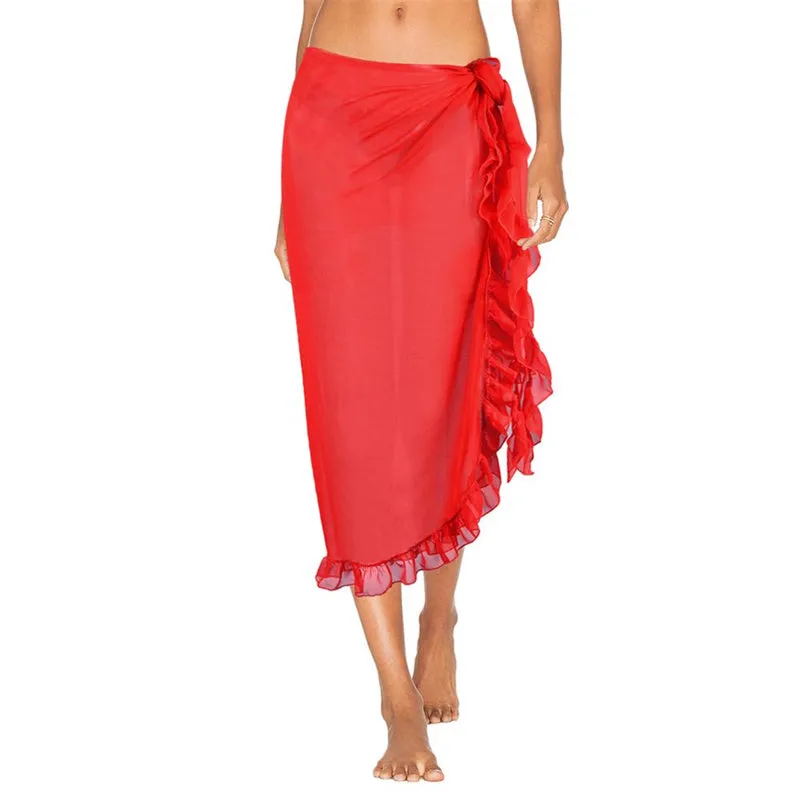 Women Sexy Beach Chiffon Ruffles Bikini Cover up Skirt