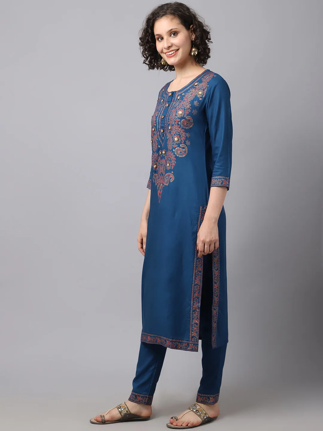 Women Teal Chinkankari Printed Kurta Set