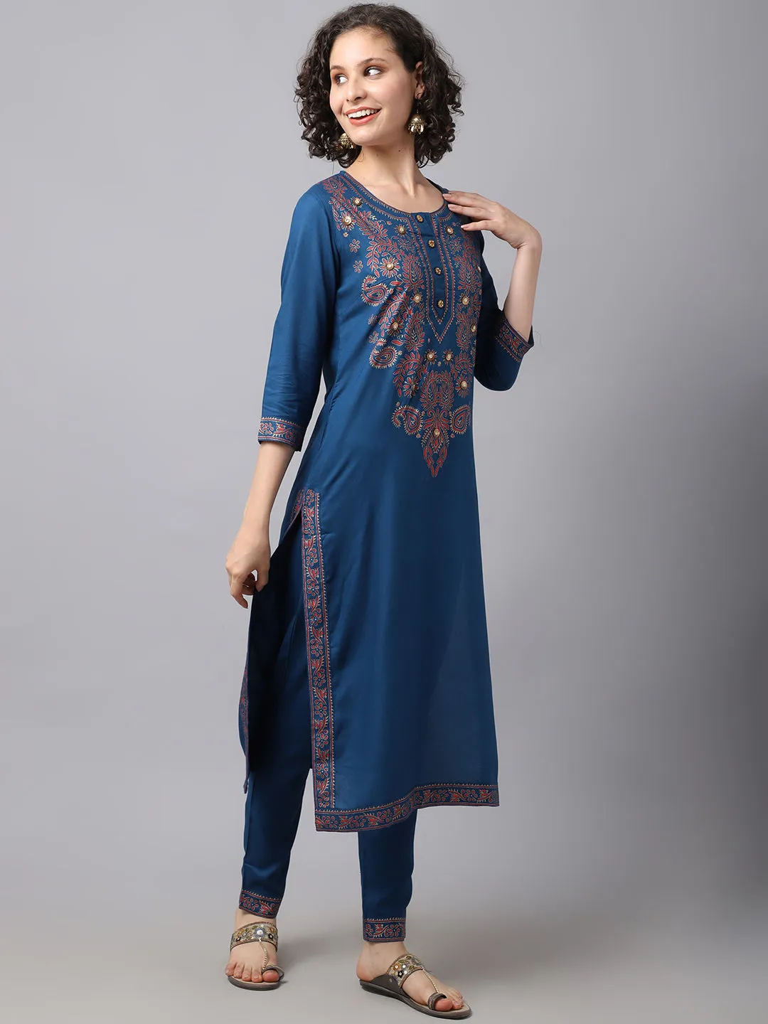 Women Teal Chinkankari Printed Kurta Set