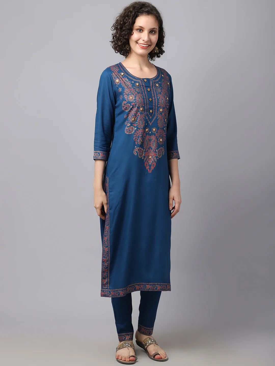 Women Teal Chinkankari Printed Kurta Set