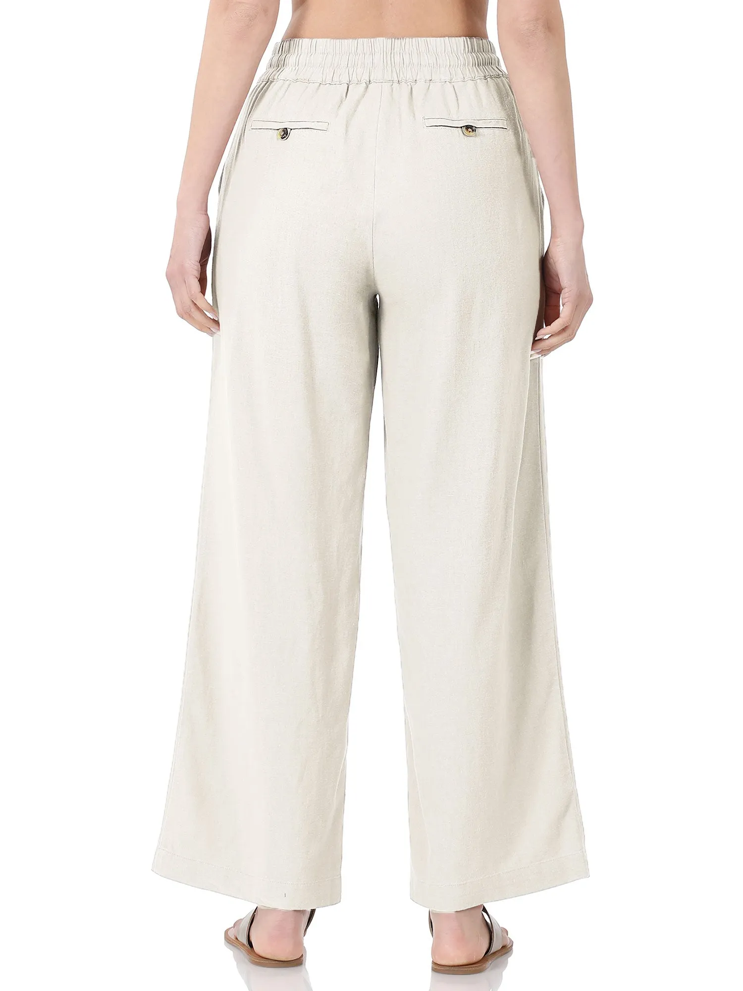 Womens Casual Linen Pants with Waist Drawstring and Side Pockets