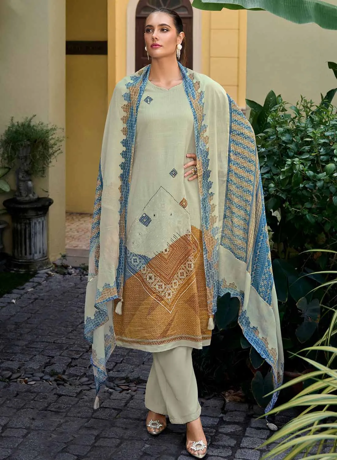 Women's Unstitched Lawn Cotton Salwar Suit Material with Dupatta