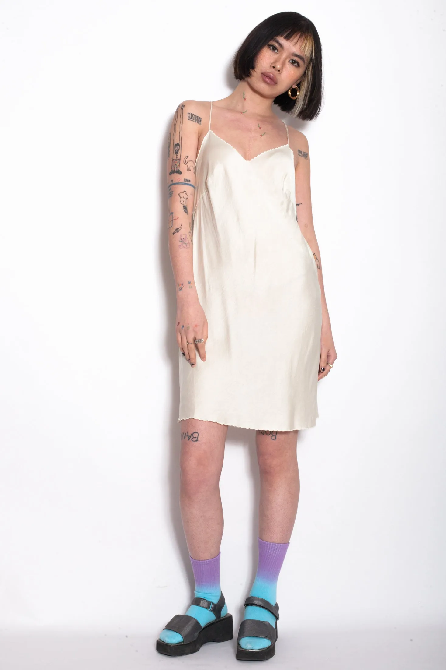 Y2K Beige Silk Slip Dress