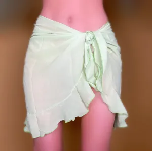 Zuliana Sarong Cover Up Ruffle Mini Skirt Semi-Sheer Chiffon | Keylime